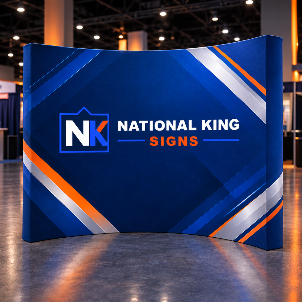 8' Curved Fabric Pop-Up Display by National King Signs in San Diego