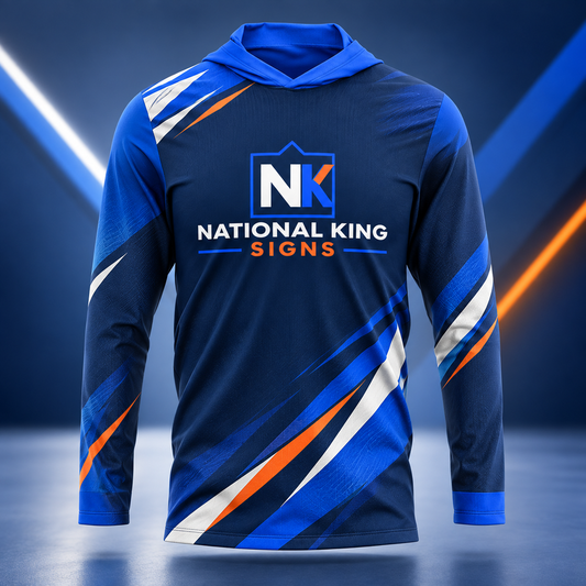 120 GSM Custom Long-Sleeve Hoodie T-Shirt by National King Signs in San Diego