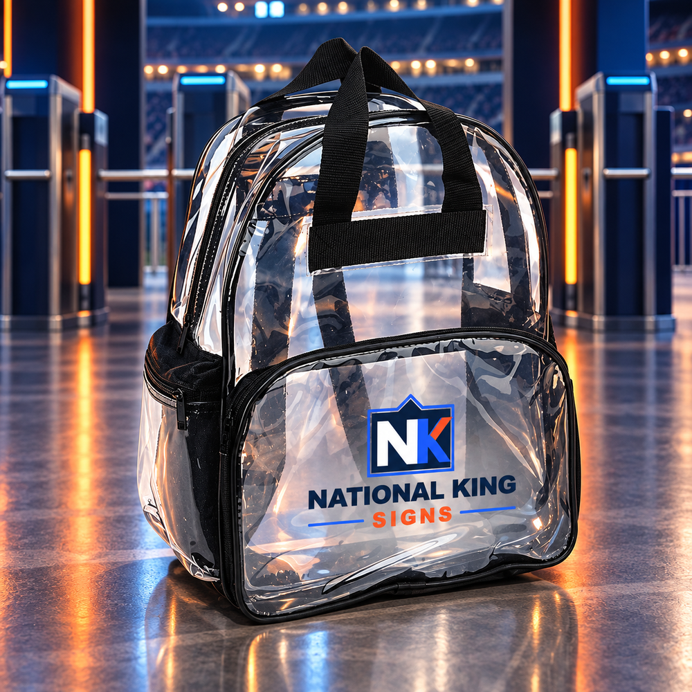 Double Handle Clear Backpack by National King Signs in San Diego