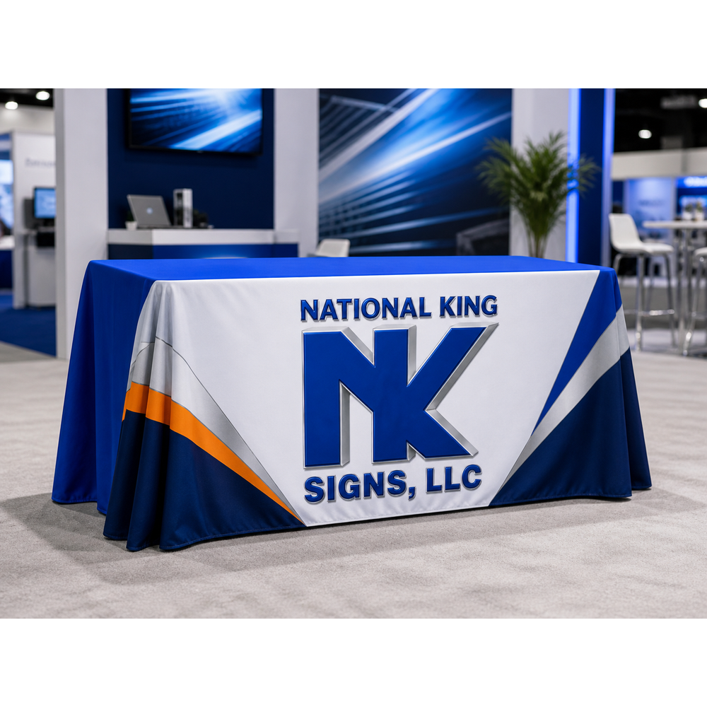 National King Signs AI branded hero 2026-09-06: Premium Table Throw Wrinkle Free (Full-Color Dye Sublimation, Full Bleed)