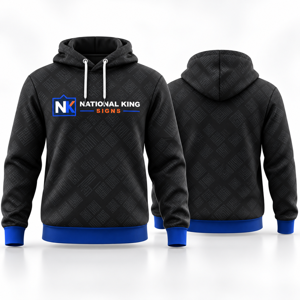National King Signs square cover 1000 x 1000: Custom Full-Color Pullover Hoodie — batch 08